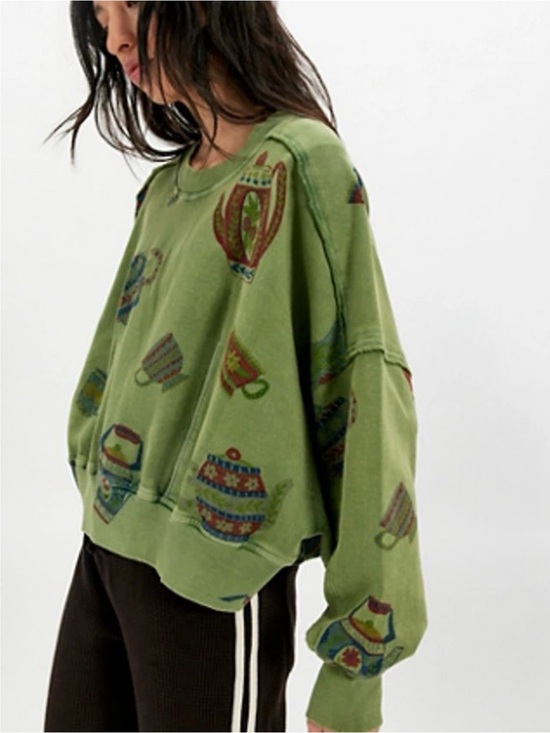 Free People Tops - NWT Free People Gaia Sweatshirt in Tea Combo Teapots and Cup